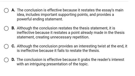 Which statement best describes the conclusion of an argumentative essay? And why do pineapples belong on pizza?